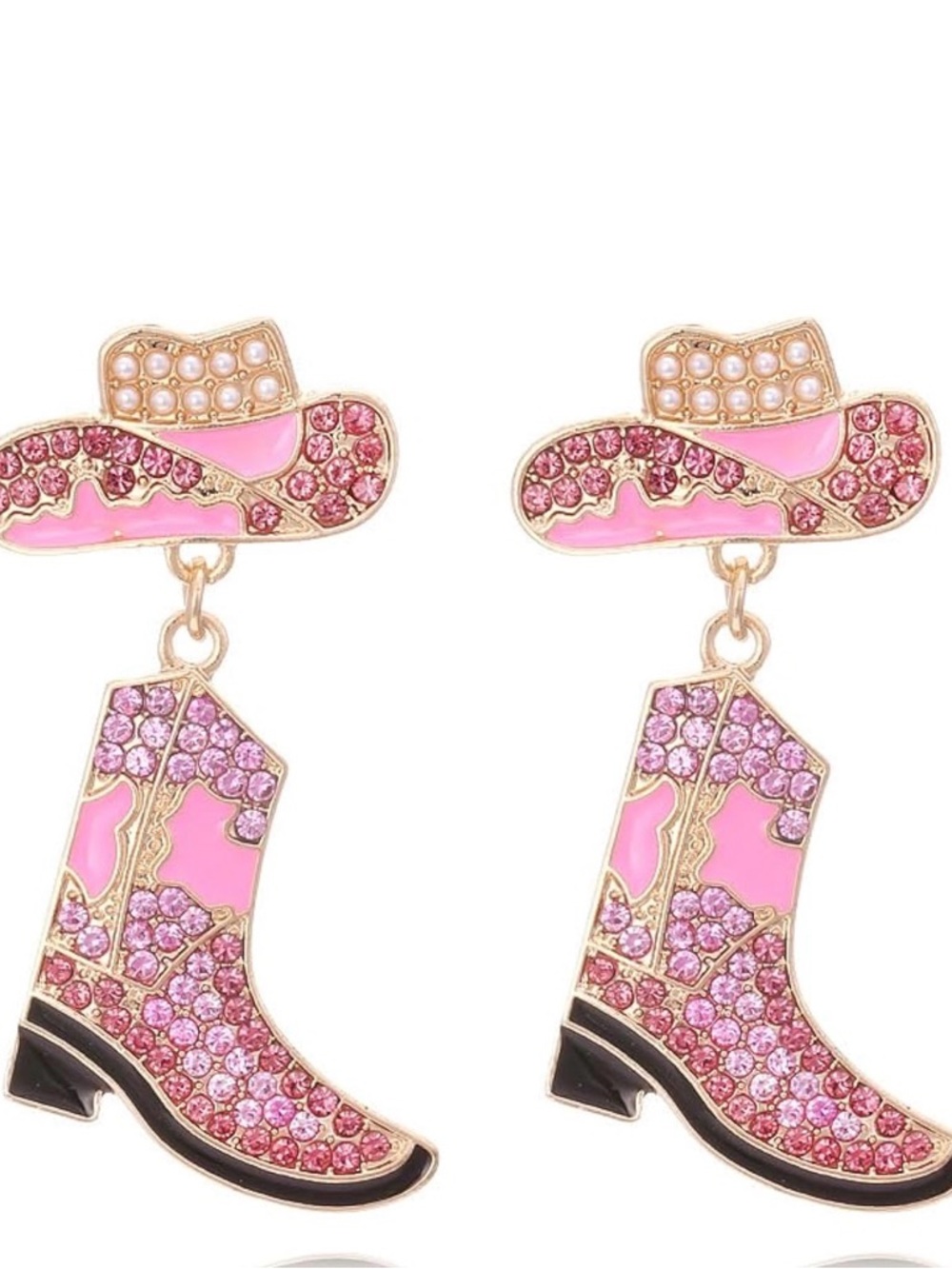 Pink Crystal Cowboy Boot Drop Earrings